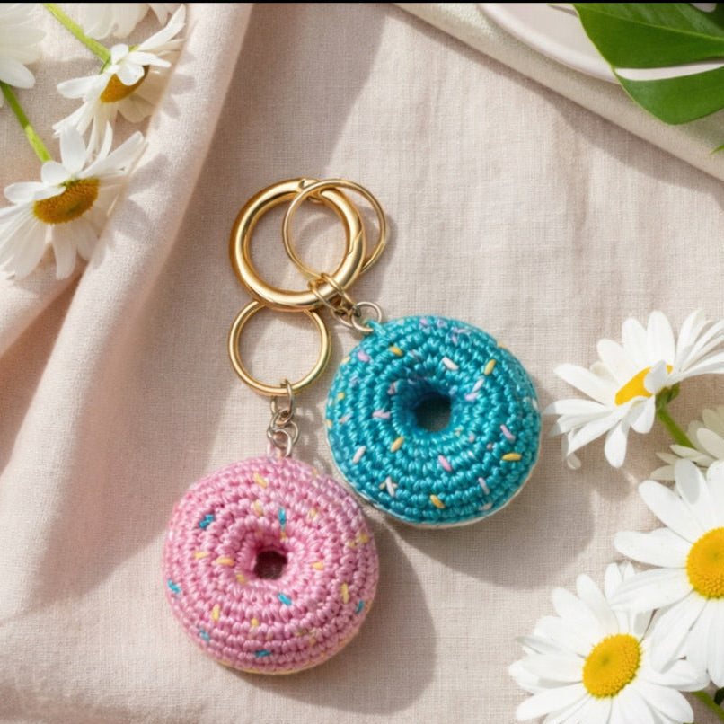 Crochet donut keychain, Donut Worry by Looped Little Things
