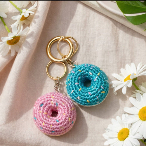 Crochet donut keychain, Donut Worry by Looped Little Things