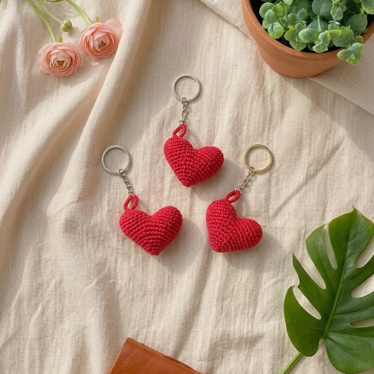 Crochet red heart keychain, Heart-to-Get by Looped Little Things