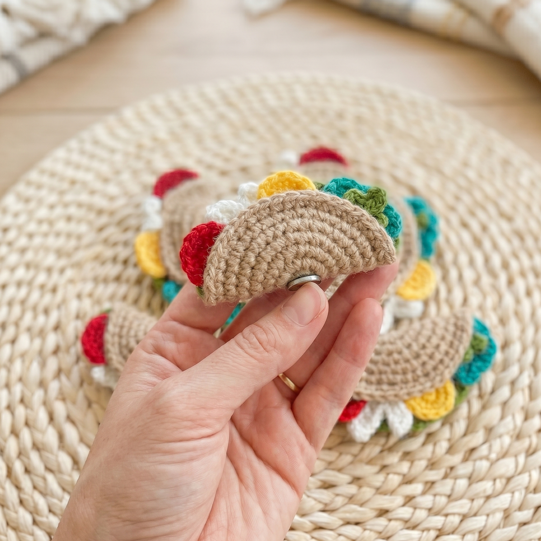 Crochet Taco Fridge Magnet — 'Let's Taco About It'