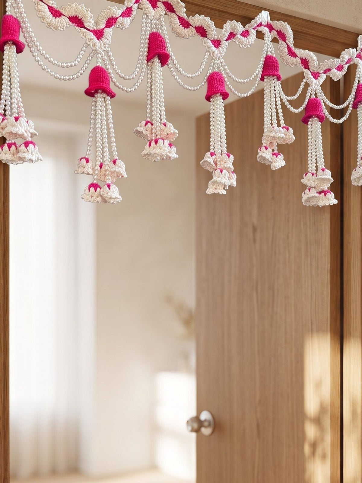 Macramé Toran Bells & Pearls by Looped Little Things, close-up