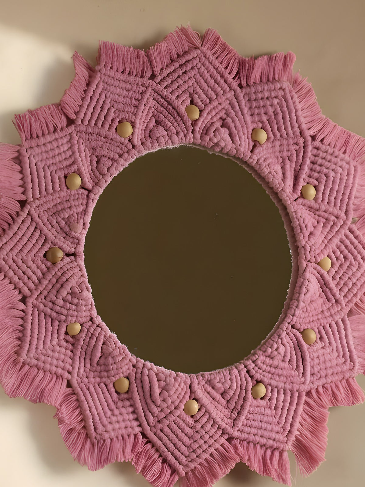 Macramé Mirror 'Blush Hour' by Looped Little Things, close-up