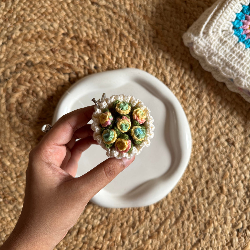 Handmade Crochet Mini Flower Bouquet Keychain — 'Bloom & Key'