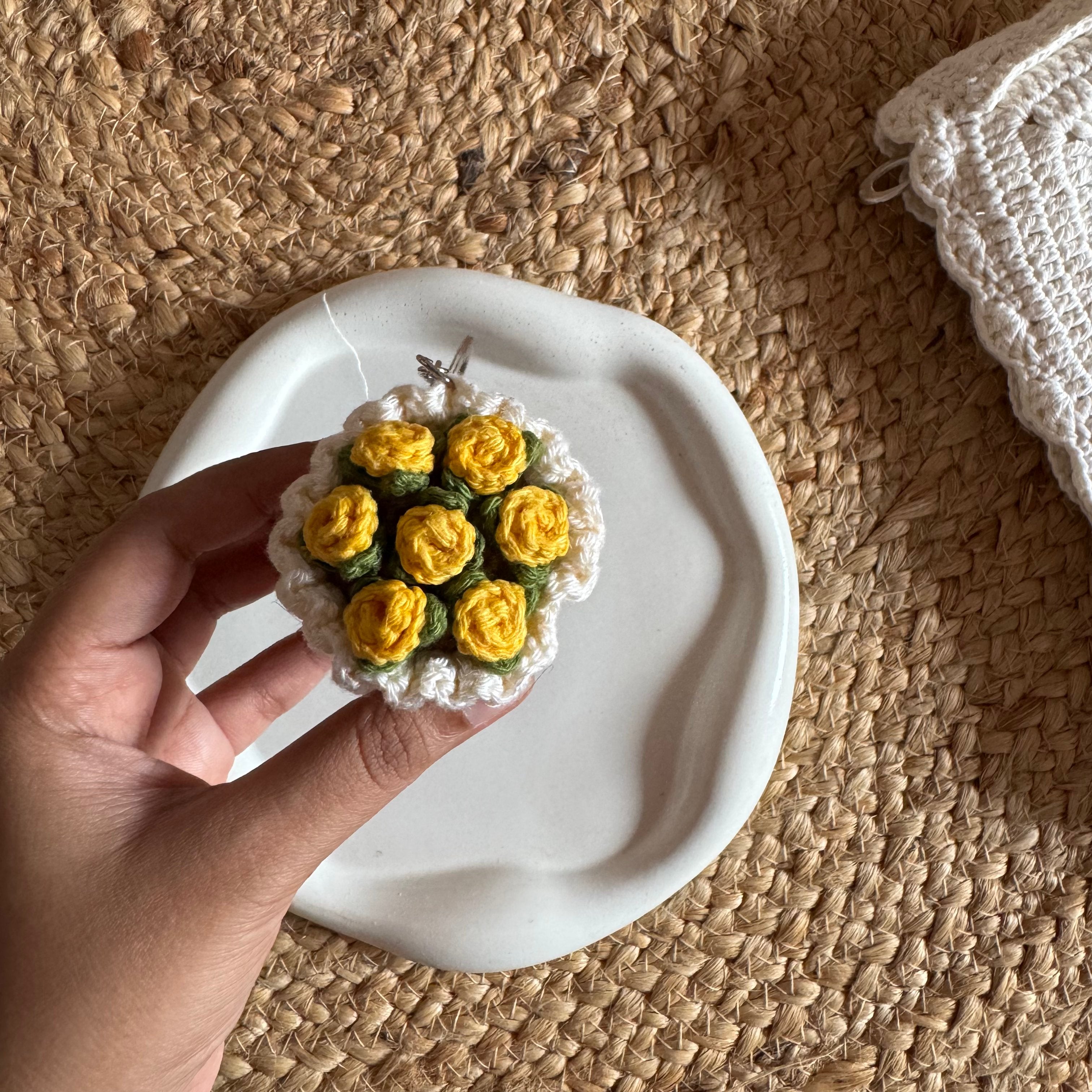 Handmade Crochet Mini Flower Bouquet Keychain — 'Bloom & Key'