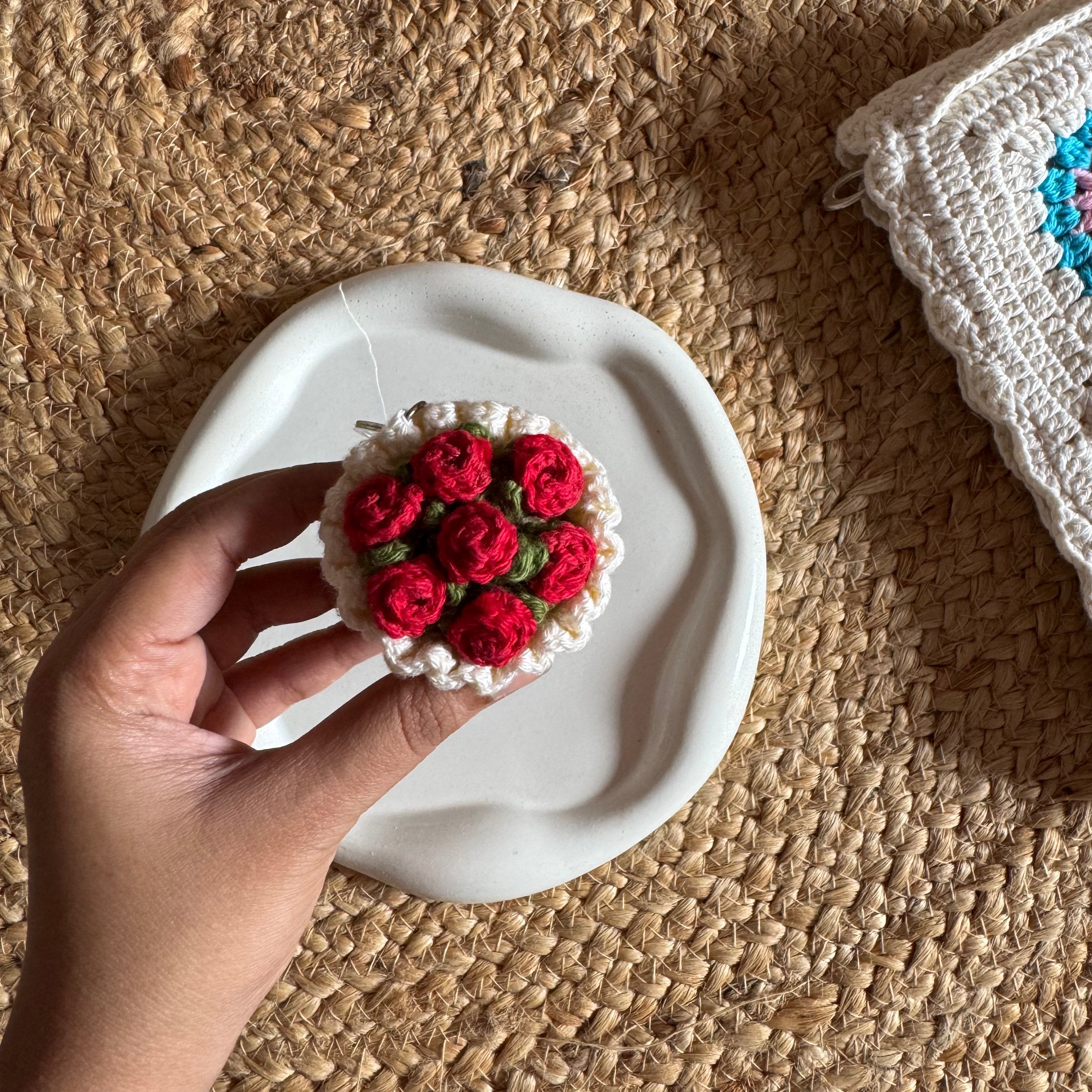 Handmade Crochet Mini Flower Bouquet Keychain — 'Bloom & Key'