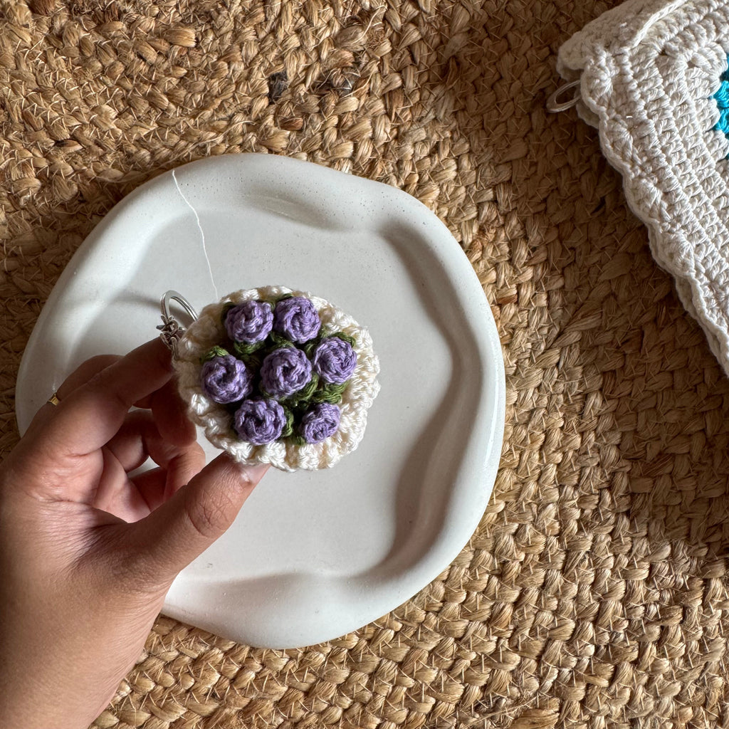 Handmade Crochet Mini Flower Bouquet Keychain — 'Bloom & Key'
