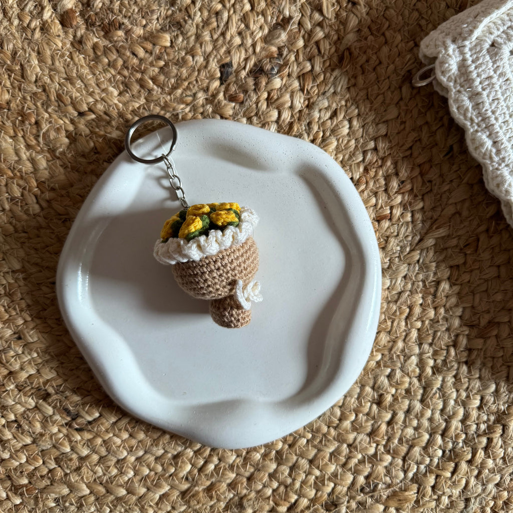 Handmade Crochet Mini Flower Bouquet Keychain — 'Bloom & Key'