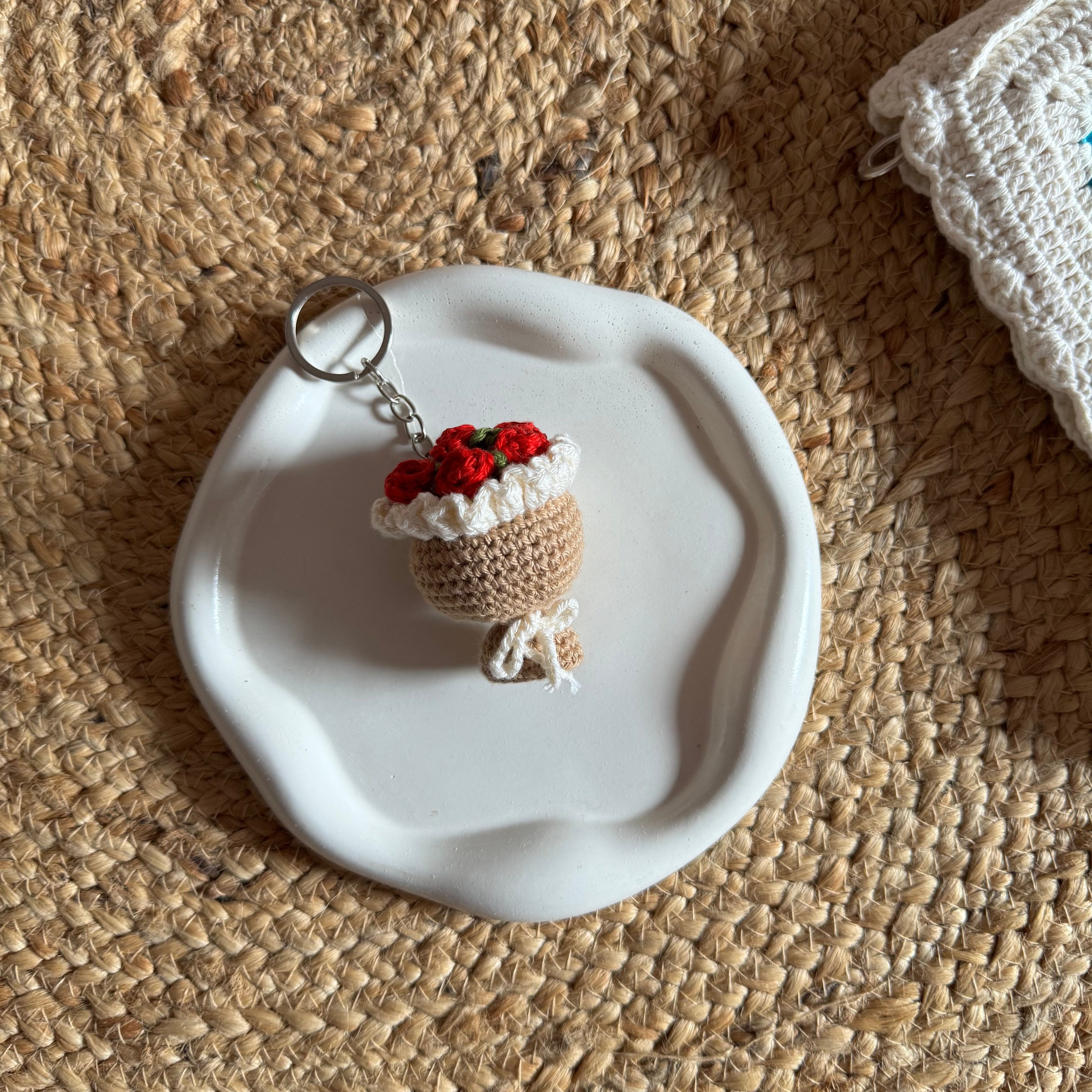 Handmade Crochet Mini Flower Bouquet Keychain — 'Bloom & Key'
