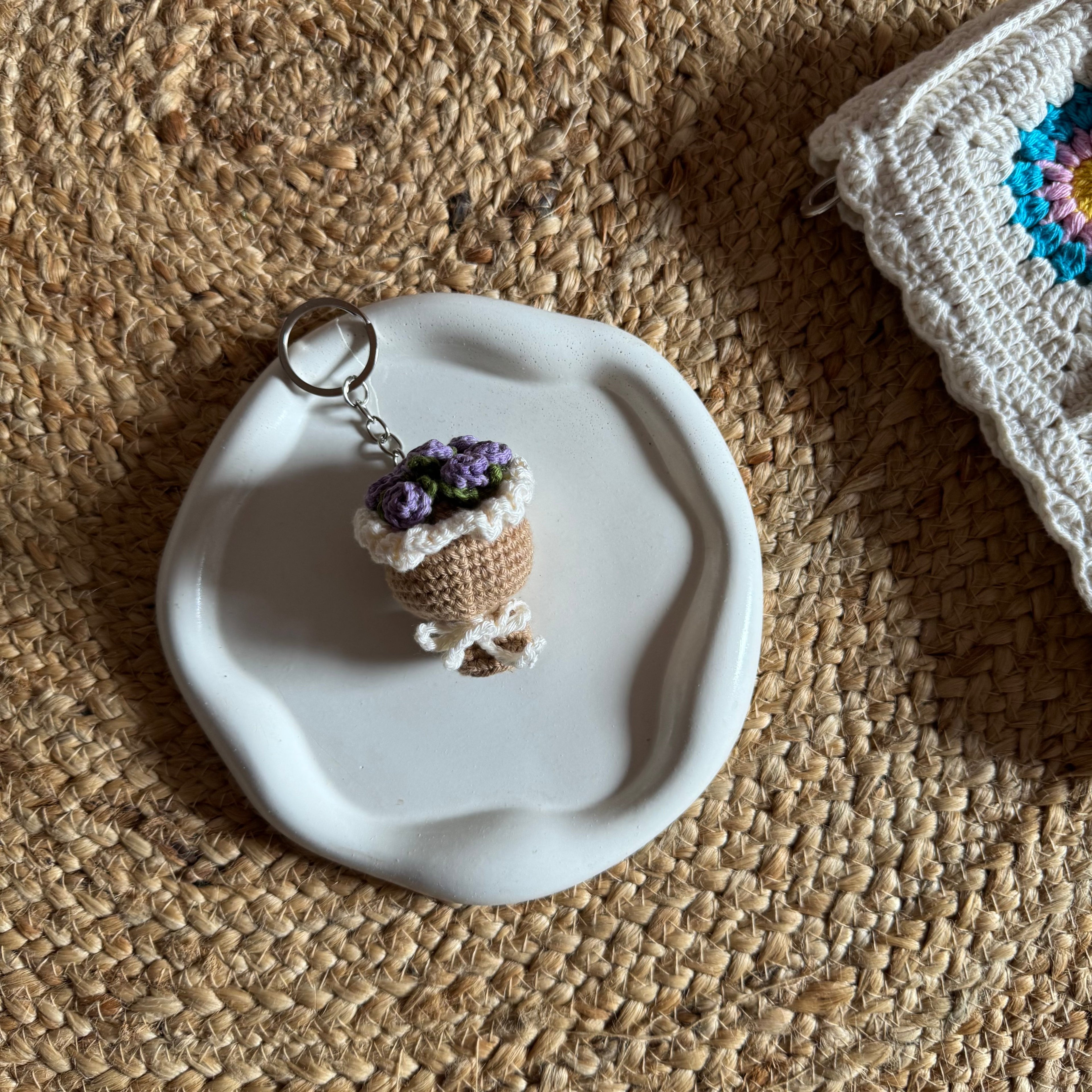 Handmade Crochet Mini Flower Bouquet Keychain — 'Bloom & Key'