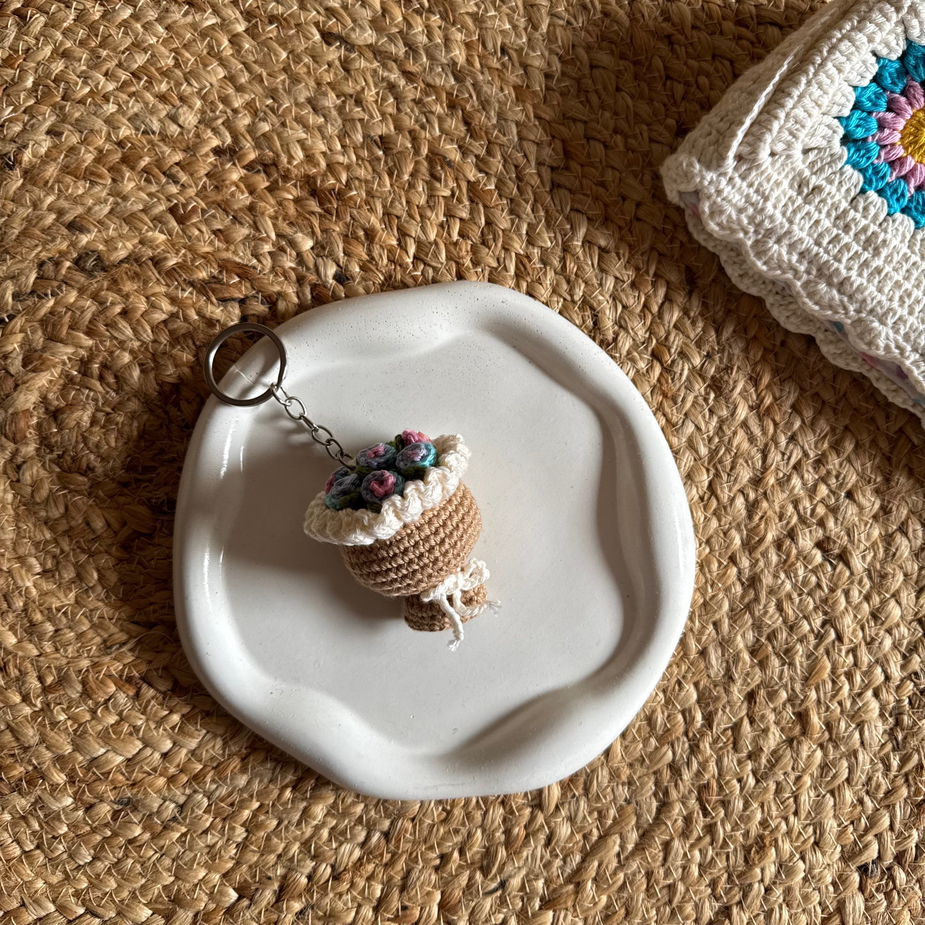 Handmade Crochet Mini Flower Bouquet Keychain — 'Bloom & Key'
