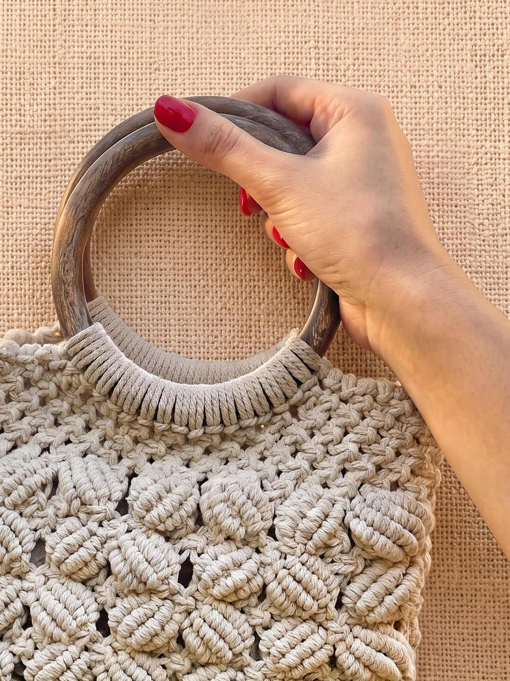 Macramé Baguette Bag Bubble Trouble by Looped Little Things, close-up