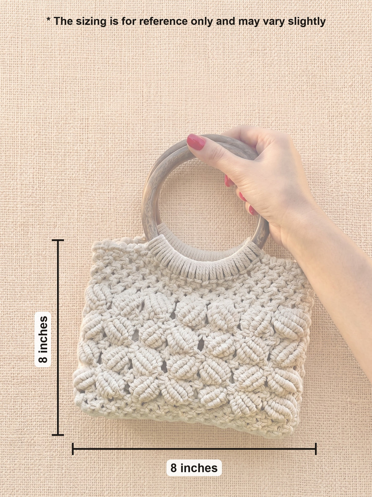 Macramé Baguette Bag 'Bubble Trouble' by Looped Little Things, size guide