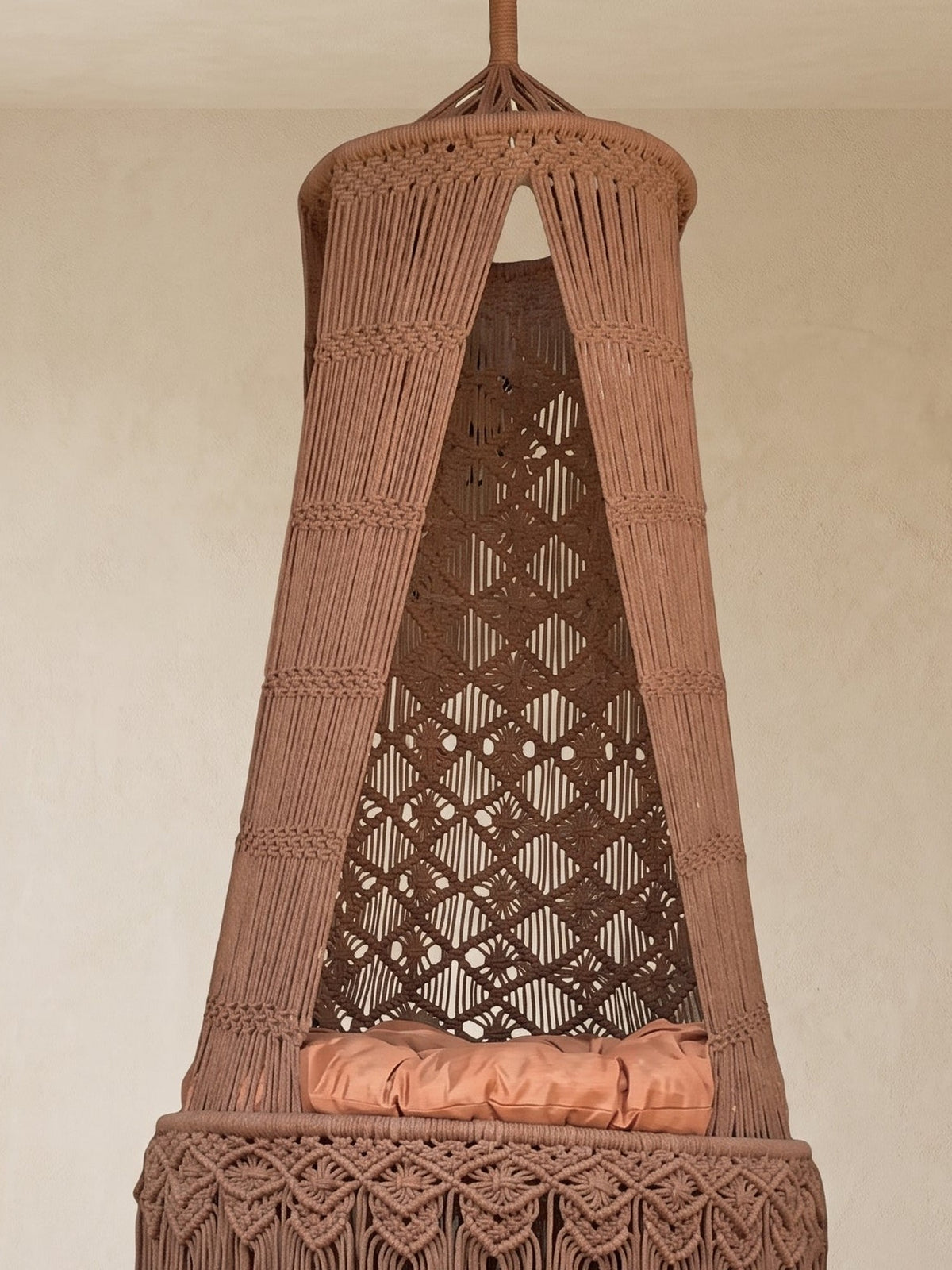Macramé Hanging Swing Cocoa Cocoon by Looped Little Things, close-up
