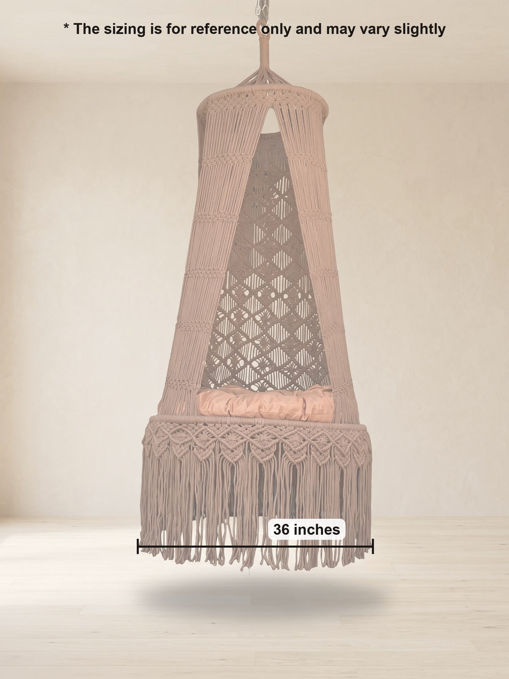 Macramé Hanging Swing Cocoa Cocoon by Looped Little Things, size guide