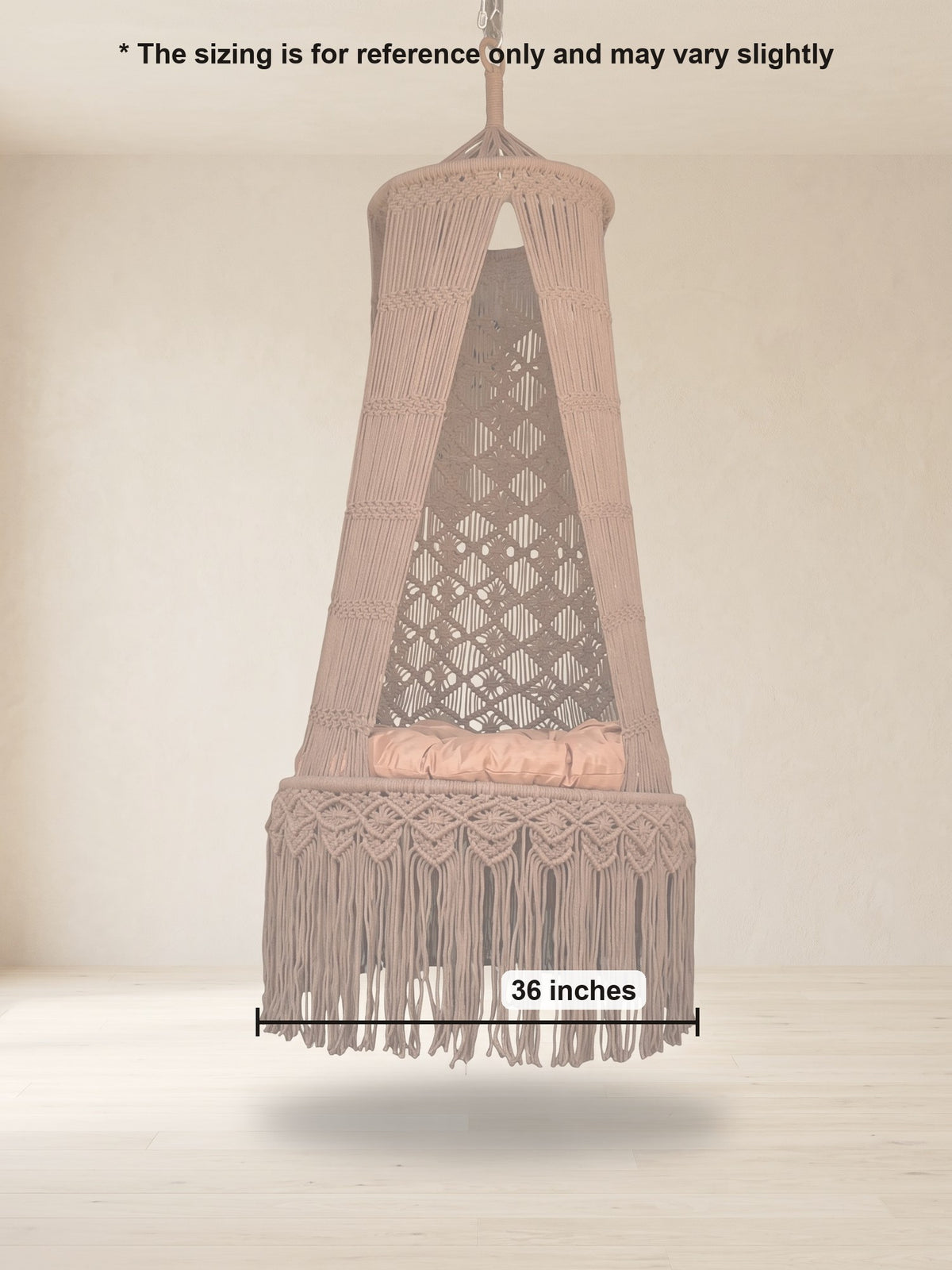 Macramé Hanging Swing Cocoa Cocoon by Looped Little Things, size guide
