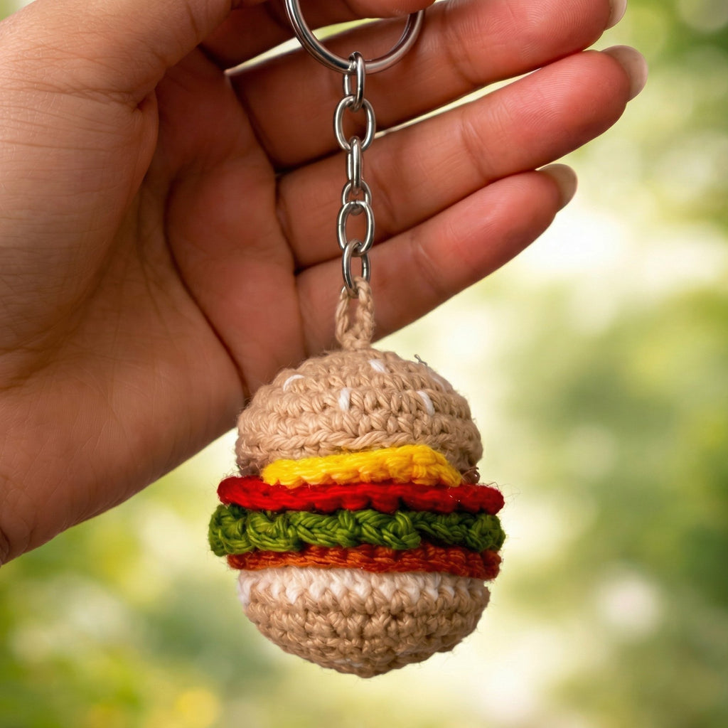 Crochet Burger Keychain — 'Well-Done'