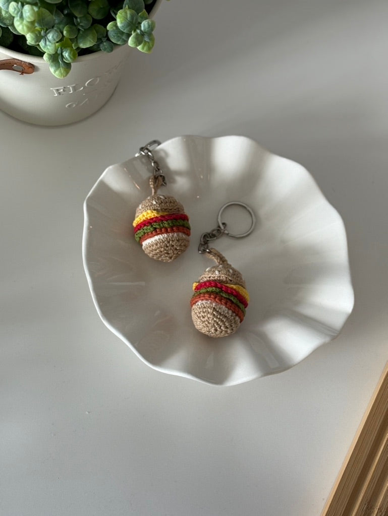 Crochet Burger Keychain — 'Well-Done'