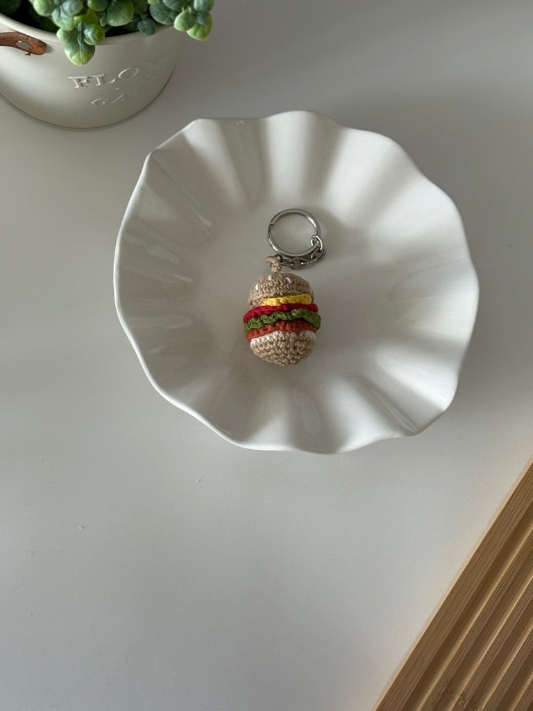 Crochet Burger Keychain — 'Well-Done'