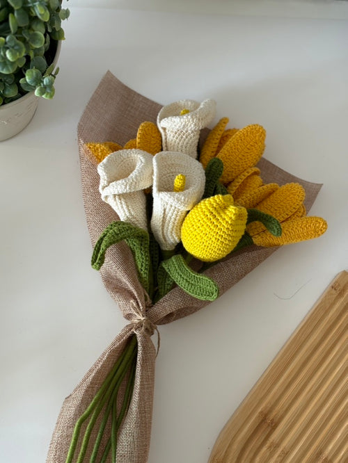 Crochet Calla Lily & Golden Tulip Bouquet — 'Calla It a Day'