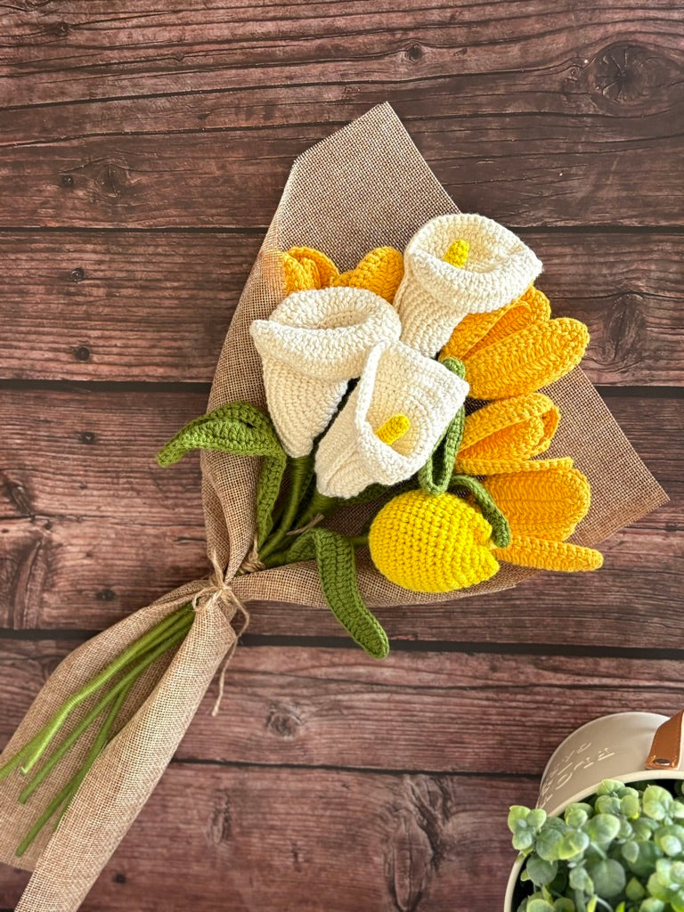 Crochet Calla Lily & Golden Tulip Bouquet — 'Calla It a Day'