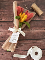 Crochet Coral & Sunshine Tulip Bouquet — 'Coral-ly Ever After'