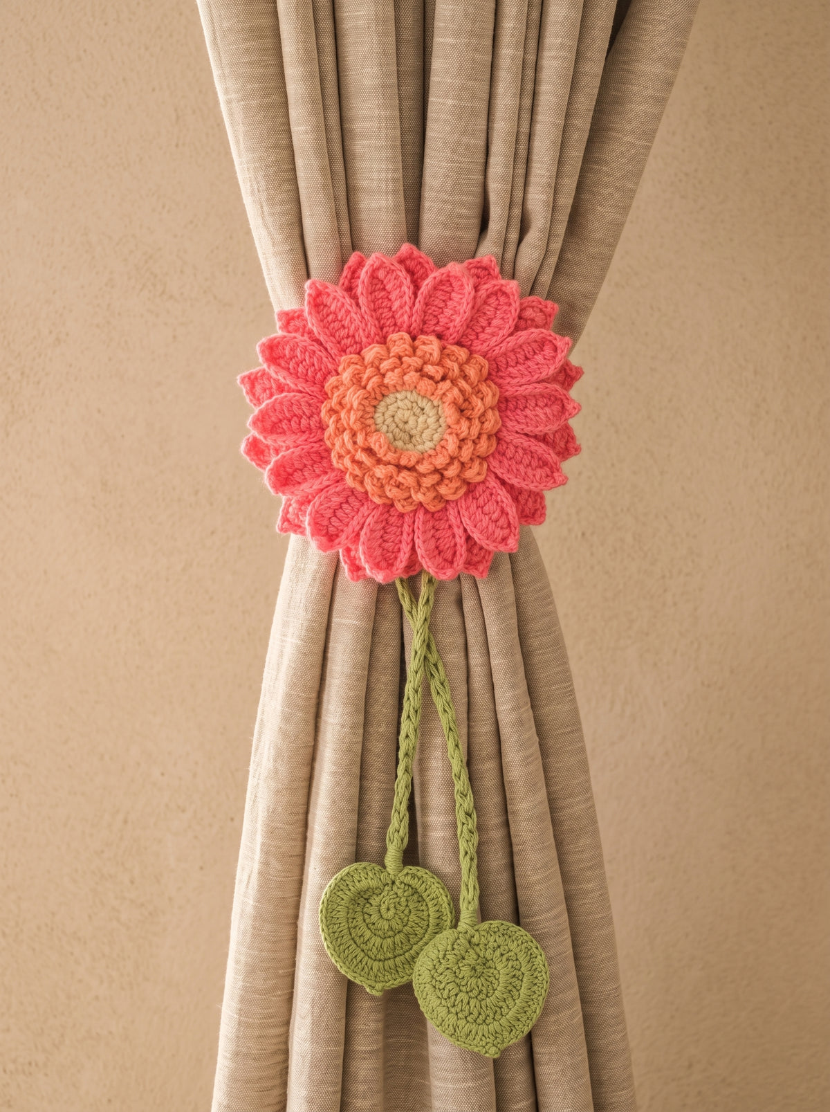 Crochet Curtain Tie 'Blushing Bloom' by Looped Little Things