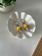 Pair of crochet ice cream cone keychains, handmade gift from Looped Little Things