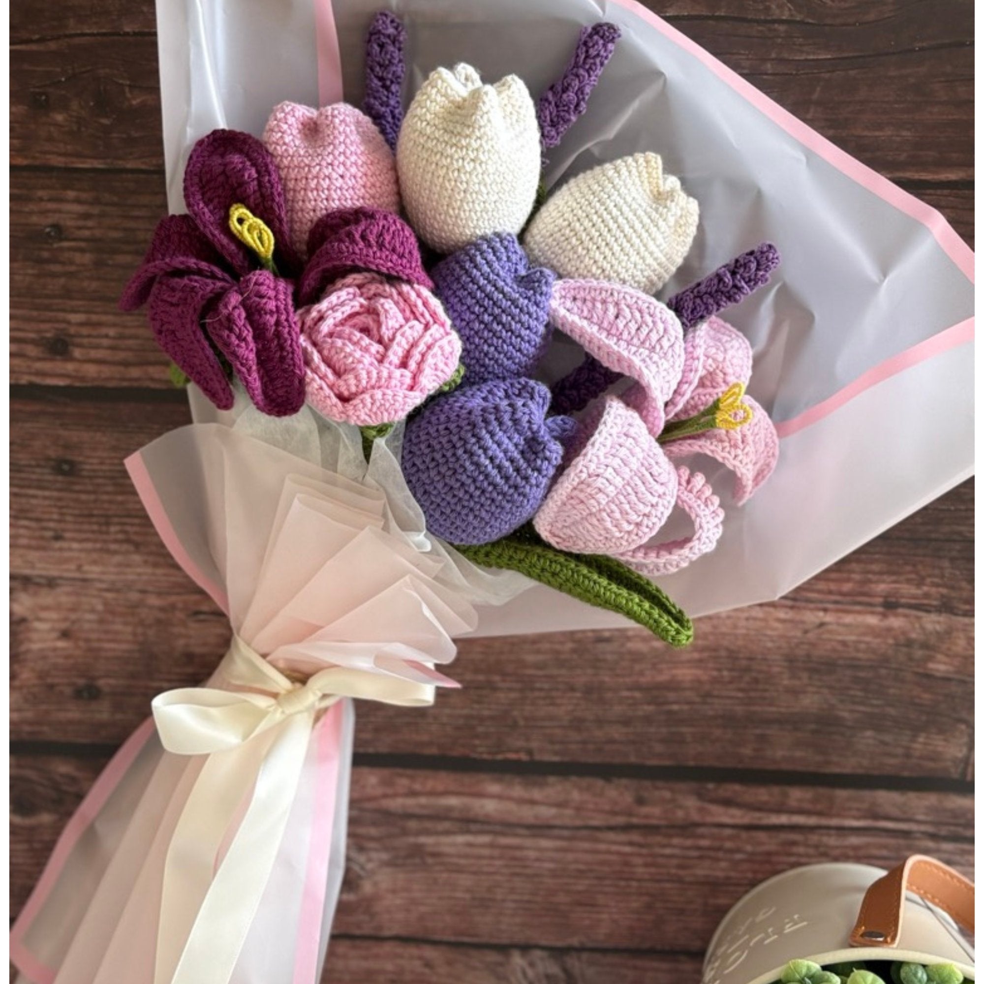 Handmade Crochet Lily, Rose & Tulip Bouquet — 'Yarn, Actually'