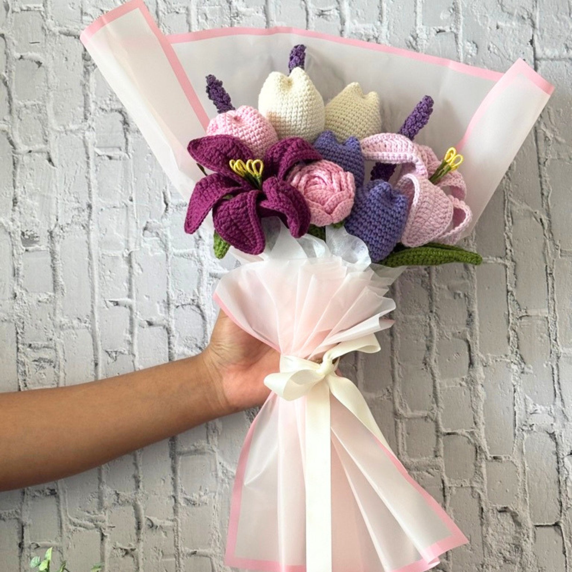 Handmade Crochet Lily, Rose & Tulip Bouquet — 'Yarn, Actually'
