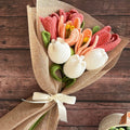 Crochet Pink Tulip, Peach Lily & White Bud Bouquet — 'Just Peachy'
