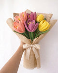 Crochet Peach, Lavender & Yellow Tulip Bouquet — 'Pastel Party'