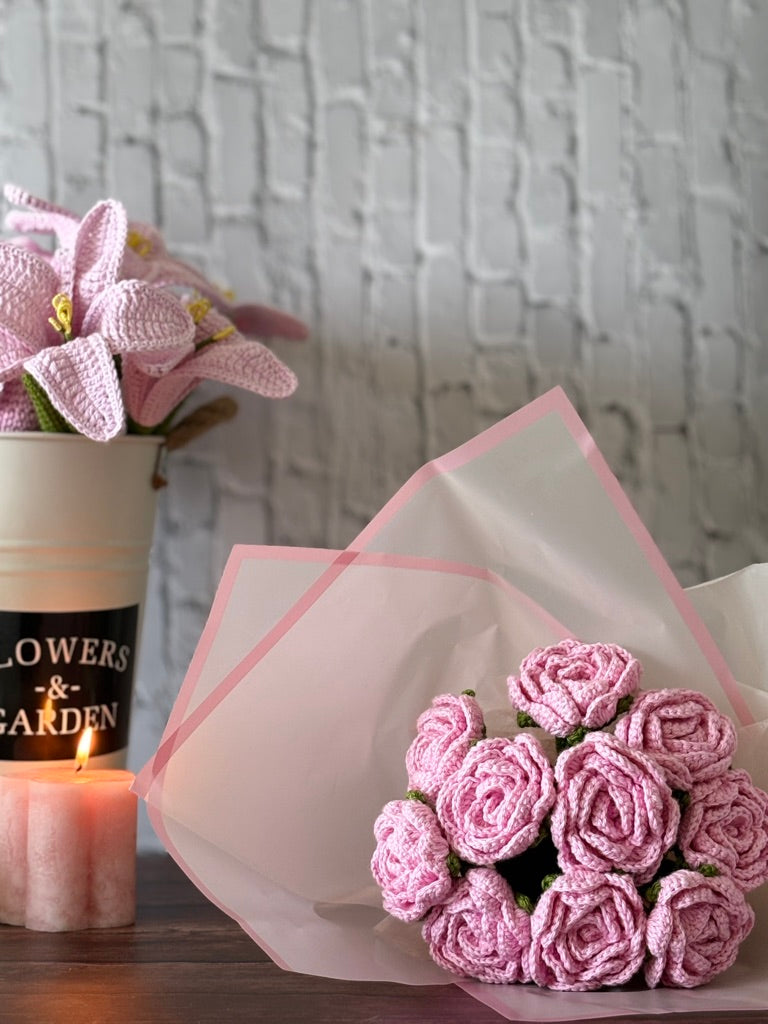 Crochet Pink Rose Bouquet — Tickled Pink