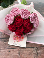Crochet Pink & Red Rose Heart Bouquet — You Rose the Bar