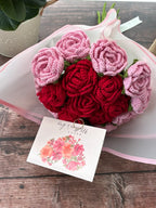 Crochet Pink & Red Rose Heart Bouquet — You Rose the Bar