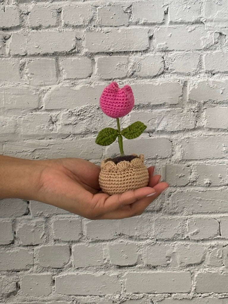 Crochet Pink Tulip in Pot
