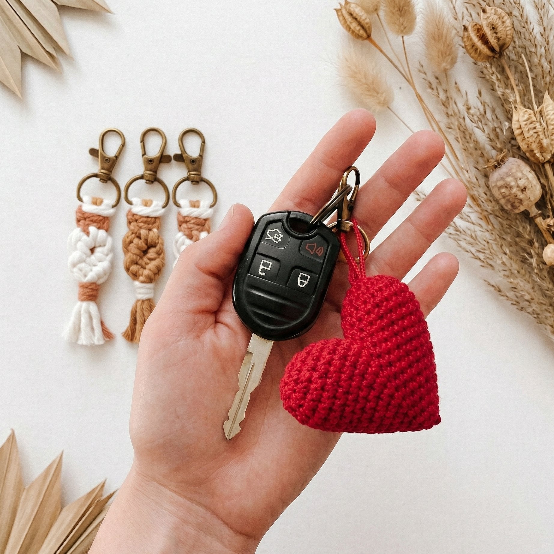 Crochet Heart Keychain — 'Heart-to-Get'