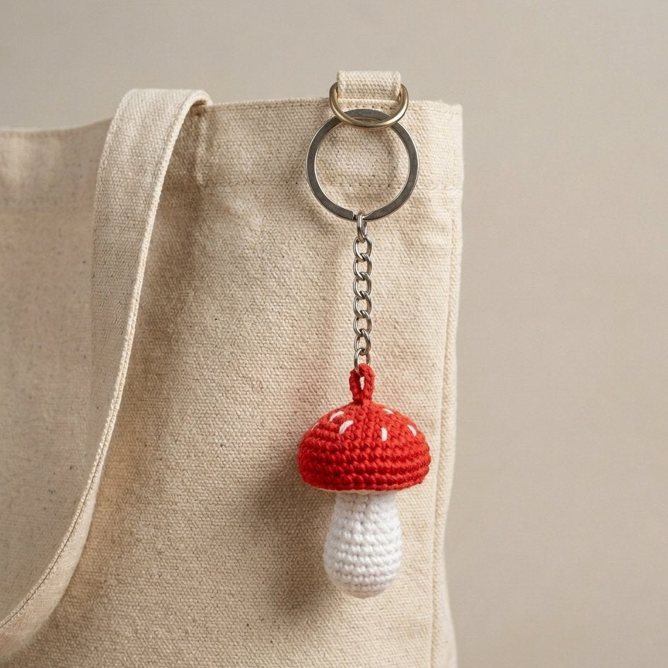 Crochet Mushroom Keychain — 'Mush-Roomie'