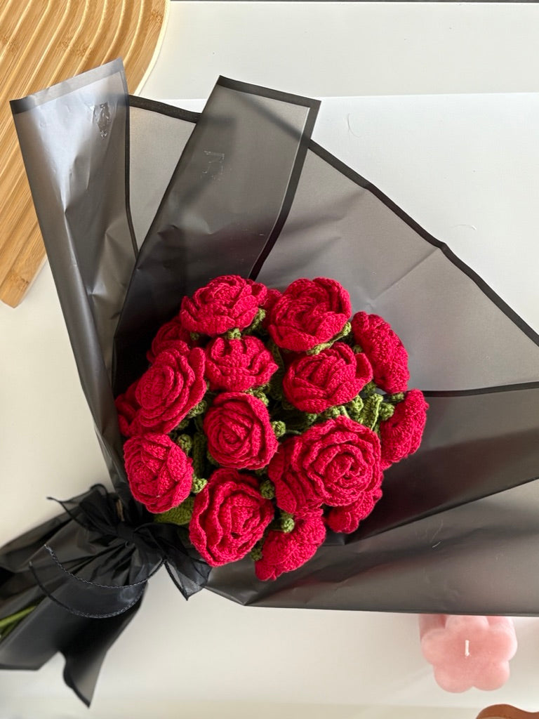 Handmade Crochet Red Rose Bouquet — 'Rose-mantic' by Looped Little Things