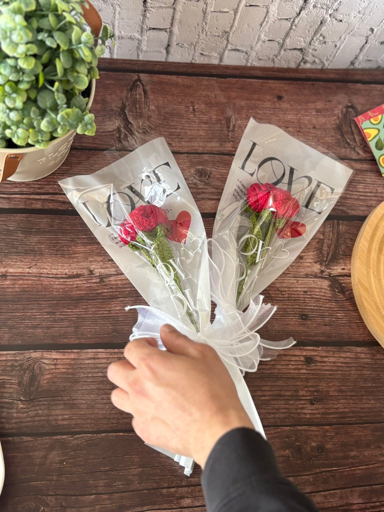 Handmade Crochet Single Stem Red Rose — Love at First Stitch