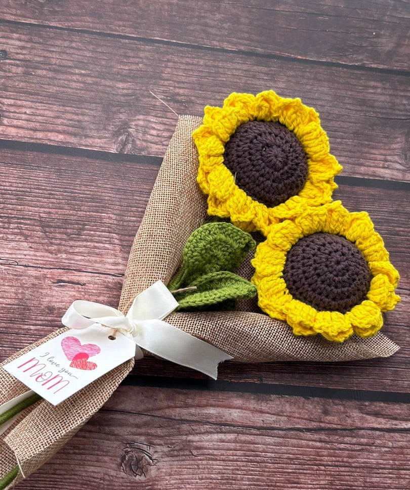 Handmade Crochet Sunflower Bouquet — 'Golden Ray'