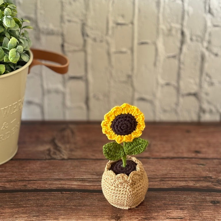 Crochet Sunflower in Pot — 'Ray of Sunshine' by Looped Little Things, view 4