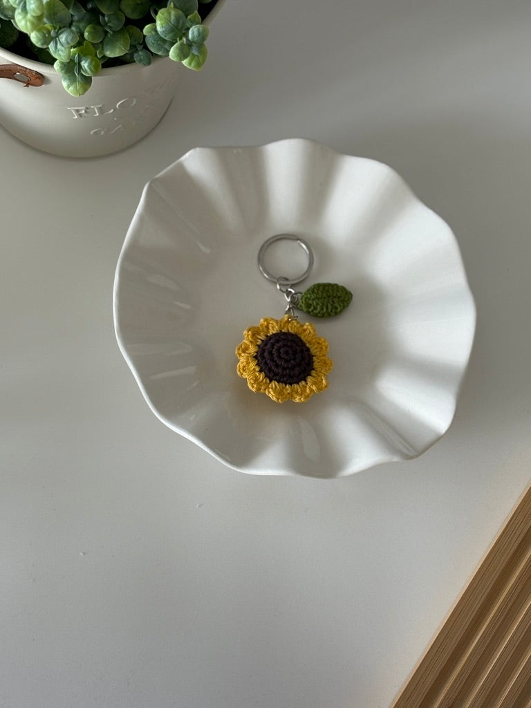 Crochet Sunflower Keychain — 'You're the Key to My Sunshine'
