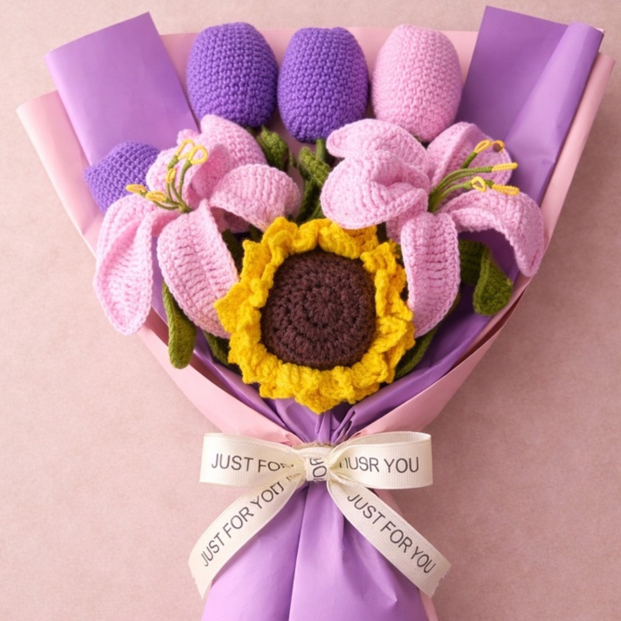 Handmade Crochet Lilies, Sunflower & Tulips — 'Sun of a Bloom'