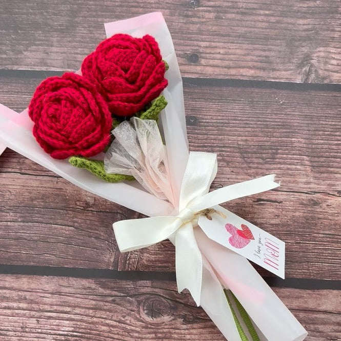 Handmade Crochet Two-Rose Bouquet — 'Hooked On You' by Looped Little Things, view 2