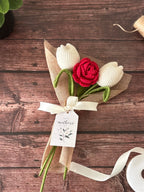 Crochet Red Rose & White Tulip Bouquet — Rose to the Occasion