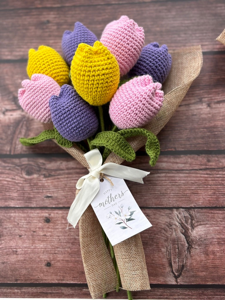 Crochet Pink, Purple & Yellow Tulip Bouquet — Happy-Go-Tulip