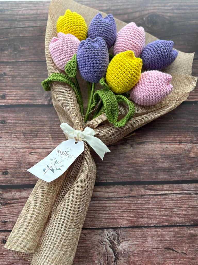 Crochet Pink, Purple & Yellow Tulip Bouquet — Happy-Go-Tulip