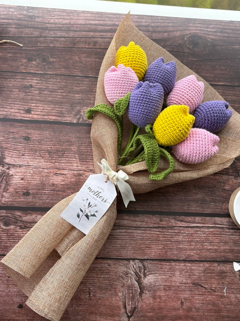 Crochet Pink, Purple & Yellow Tulip Bouquet — Happy-Go-Tulip