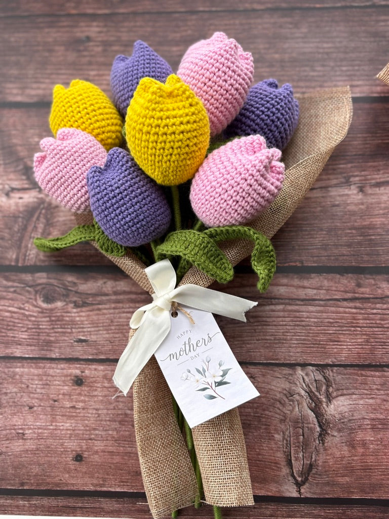Crochet Pink, Purple & Yellow Tulip Bouquet — Happy-Go-Tulip