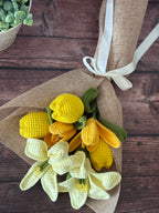 Crochet White Calla Lily & Yellow Tulip Bouquet — Golden Hour